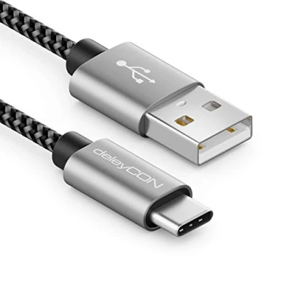 Obrázek deleyCON 1,5m nylonový USB C kabel nabíjecí datový typ kovová zástrčka nabíjení a synchronizace mobilního telefonu smartphonu