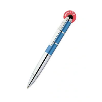 Obrázek ONLINE Otočné kuličkové pero a zadávací v jednom, s kovovým klipem, standardní tuha D1, Piccolo Stylus Metallic Blue, mini kuli 2v1 na peněženku, píše modře, Tip pro dotykové obrazovky