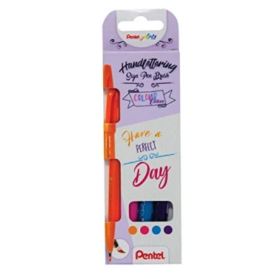 Obrázek Pentel Sign Pen Brush &quot;Touch&quot; 4dílná sada, tříděné, pero na vlákno se štětcovým hrotem, fialová