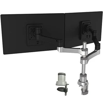 Obrázek Stojan na monitor R GO Tools Zepher 4 C2, plně nastavitelný, stolní držák s dvojitým monitorem, nosnost 8 kg, recyklovatelný materiál, černá/stříbrná