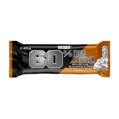 Obrázek WEIDER 60 % proteinových tyčinek, proteinové tyčinky s nejvyšším obsahem bílkovin na trhu, vysokým proteinů glutaminem a BCAA pro růst svalů fitness, 24 kusů po 45 g, Salted