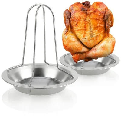 Obrázek com four® 2x gril na kuře BBQ pekáč grilovací držák drůbeže vaření brojlerů pečené se sběrnou miskou troubu (02 kusů kuřecí gril)