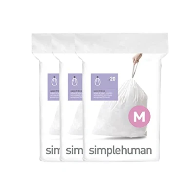 Obrázek simplehuman CW0261 Code M přesně padnoucí pytel na odpadky, 45 litrů, 3 x balení po 20 (60 kusů), bílý plast
