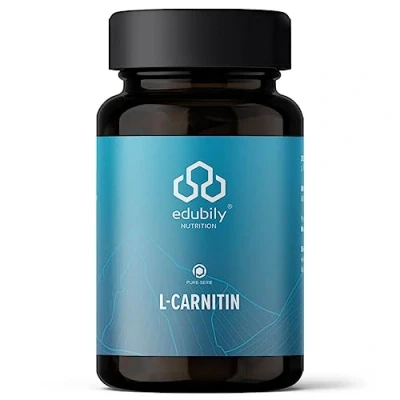 Obrázek edubily nutrition® Acetyl L Carnitin Kapsle 250 mg čistého karnitinu z acetylkarnitinu v jedné kapsli, veganské pouze rýžový škrob jako plnivo 60 kapslí hnědé sklenici