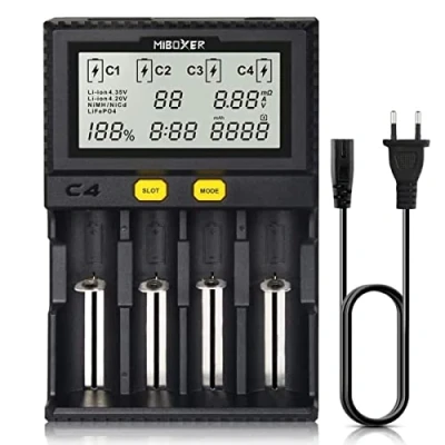 Obrázek Univerzální nabíječka baterií, 18650 baterií se 4 přihrádkami, LCD displej baterie pro Li Ion LiFePO4 NI MH Cd AA AAA C 18350 18500 18700 20700 21700 26650 RCR123.