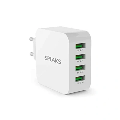 Obrázek Splaks USB nabíječka 4 Port 40W 5V/8A Wall Charger síťový zdroj 2,4 A rychlé nabíjení Pro iPhone 11/6/7/8/Plus/X/Xs/Xs Max/XR iPad Galaxy Bluetooth/AirPods atd. bílá