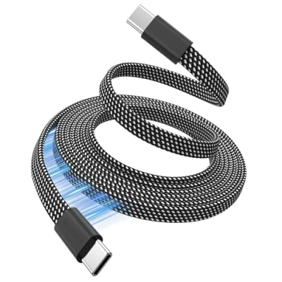 Obrázek Magtame Magnetický USB C kabel 1. 5M plochý ovinutý na 60 W (3 A), zatahovací typu C, flexibilní kompatibilní s Phone 15 Pro Max, Samsung, Pad, černý
