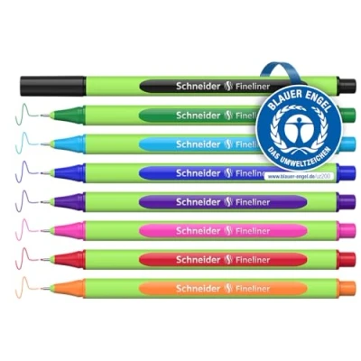 Obrázek Schneider Line Up Fineliner (tloušťka linky 0,4 mm, z plastu na bio bázi, oceněno modrým andělem) 8 kusů, tříděné