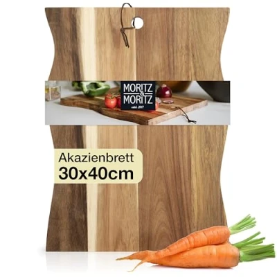 Obrázek Moritz &amp; prkénko na krájení Dřevo 40 x 30 cm Dřevěné krájecí z masivní akácie servírovací prkénka desku se sýrem Kuchyně dlouhá životnost, šetrné k noži,