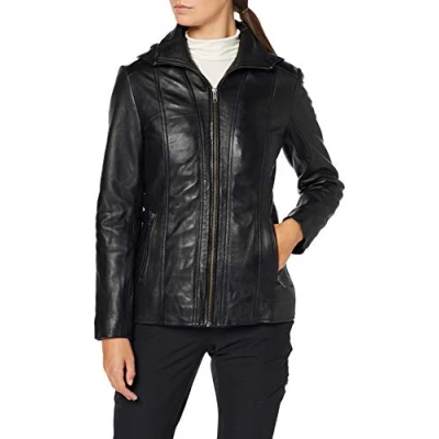 Obrázek Urban Leather Dámská kožená bunda s kapucí Sk1, černá (Black), 4XL