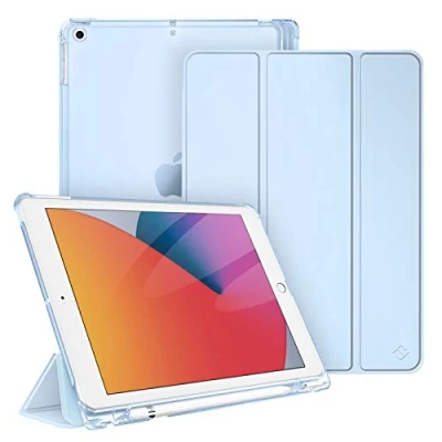 Obrázek Fintie pouzdro pro iPad 9. generace 2021/8. Gen 2020/7. 2019 10. 2 palce s držákem na pero, ultratenké lehké ochranné průhlednou zadní stranou a funkcí automatického spánku/probuzení,