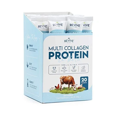 Obrázek Multi Collagen Hydrolyzed Protein Powder (200g) Types I, II, III, V &amp; X Grass Fed Bovine (Peptan®), Wild Caught Fish (Naticol®), Free Range Chicken Eggshell Collagen. (20 Packets)