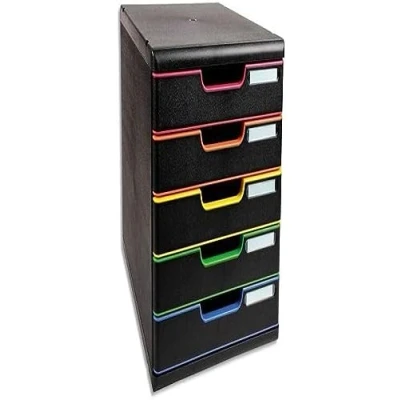 Obrázek Exacompta 301914D Ablagebox Modulo mit 5 Schubladen für DIN A4+ Dokumente. Belastbare Schubladenbox hoher Kapazität mehr Platz auf dem Schreibtisch schwarz/bunt