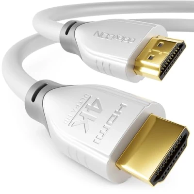 Obrázek deleyCON HDMI kabel 3,0 m 4K@60Hz 2K@165Hz s ARC Ethernet UHD HDR 3D High Speed 18Gbps pro soundbar televizor Blu Ray Beamer Laptop TV PS4 PS5 konzole PC monitor bílý šedý