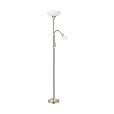 Obrázek EGLO stojací lampa Up 2, se 2 žárovkami, z kovu, skla a plastu, do obývacího pokoje ve stříbrné barvě, bílá, s vypínačem, stropní svítilna lampičkou na čtení,