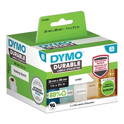 Obrázek Dymo 1933081 Vysoce výkonné průmyslové štítky LW (pro štítkovače LabelWriter, bílý polyester, 25 mm x 89 mm) 2 role po 350 štítcích