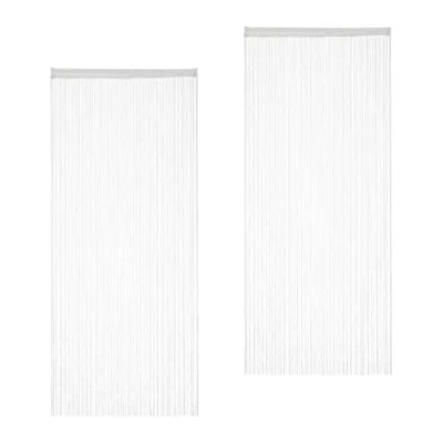 Obrázek Relaxdays Nitkový závěs bílý, sada 2 ks, lze zkrátit, s tunýlkem, pro dveře a okna, záclona, 90 x 245 cm, bílý