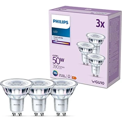 Obrázek Philips LED lampa, nahrazuje 50 W, GU10 reflektor, neutrální bílé světlo (4000 K), 390 lumenů, balení 3 ks
