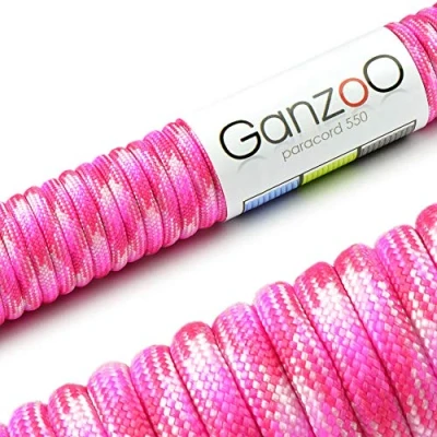 Obrázek Ganzoo Paracord 550 lano Candy Pink 4 mm šňůra typ 3, nylon &amp; polyester, ideální pro kutilství vodítka psy obojek/Camping Survival a Outdoor 30 metrů univerzální 7 vnitřních pramenů