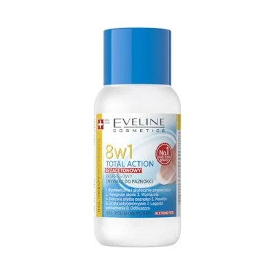 Obrázek Eveline Cosmetics Nail Therapy Professional 8 v 1 Total Action odstraňovač laku na nehty výživná formule s vitamíny A, E, F &amp; ricinový olej bez acetonu, jemný pro přírodní a umělé 150 ml