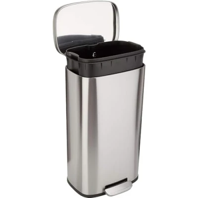 Obrázek Amazon Basics 30 l odpadkový koš do kuchyně s pedálem z ocelových trubek 7,9 galonů jemný uzavíratelný víkem, kuchyně, koupelny nebo kanceláře, pravoúhlé, černý, Trash Can