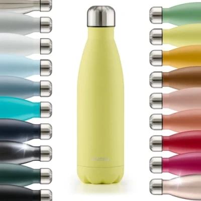 Obrázek Blumtal® Lahev na pití z ušlechtilé oceli Charles termoláhev 500 ml bez BPA, studená a teplá láhev kovová izolační nová žlutá