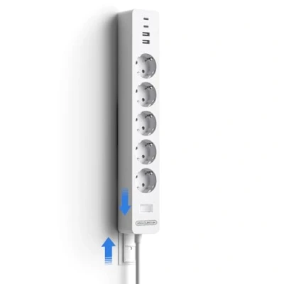 Obrázek NTONPOWER 5násobná zásuvková lišta našroubovatelná s USB C, vícenásobná zásuvka pastorem a vypínačem prodlužovací kabel 1,5 m dětská pojistka, bílá