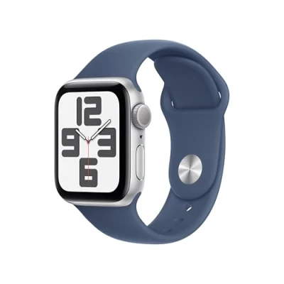 Obrázek Apple Watch SE 2024 40mm Prata (Modrý Silikonový Náramek M/L)
