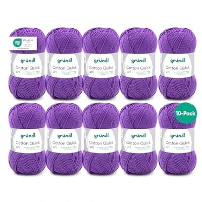 Obrázek Gründl Cotton Quick Uni pletací příze/háčkovací příze, 10 klubíček à 50 g (barevná příze ze 100% bavlny, certifikováno Öko Tex, / 125 m, tloušťka jehlic: 3 4, x g), fialová, 29 12 7