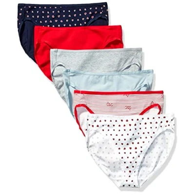 Obrázek Amazon Essentials Damen Slip aus Baumwolle mit hohem Beinschnitt (in Übergröße erhältlich), 6er Pack, Mehrfarbig/Herzen/Streifen, 42