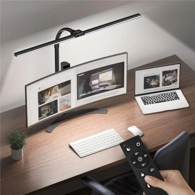 Obrázek Jeebel Stolní lampa LED stmívatelná 24 W 80 cm dvojitá hlava psací stůl upínání husí krk architektní pro kancelář s dálkovým ovládáním 360 rotace 10 teplota barvy stupňů jasu
