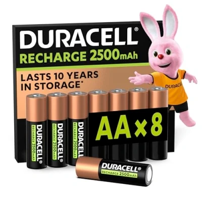 Obrázek Duracell Akumulátor AA, dobíjecí baterie 8 kusů, naše č. 1 nejdelší trvanlivost na jedno nabití, přednabité [Amazon exclusive]