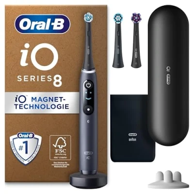 Obrázek Oral B iO Series 8 PLUS Edition elektrický zubní kartáček/elektrický kartáček, 3 nástrčné kartáčky vč. bělení, magnetického pouzdra, 6 režimů čištění, Designed by Braun, dárek pro muže/ženu,