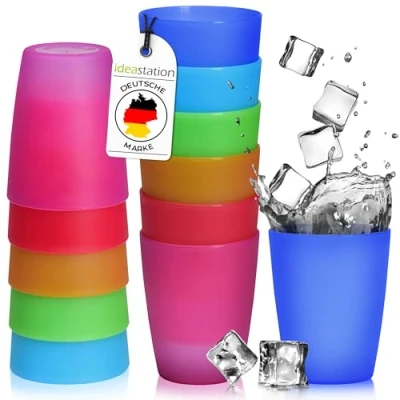 Obrázek idea station NEO plastový kelímek 12 x 250 ml barevný nerozbitný pohárek na pití pro děti opakovaně použitelný z plastu perfektní party, outdoor, kempování