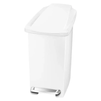 Obrázek simplehuman CW1332 10 litrů, úzký pedálový kbelík, malý odpadkový koš, koupelna, kancelář, ložnice, bílý plast, 5 let záruka