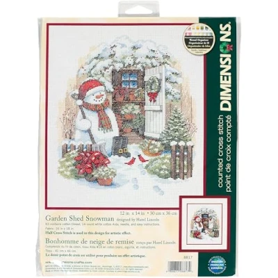 Obrázek Dimensions Počítaná sada křížkových tyčí, Garden Shed Snowman, různé, 12 x 14 (30 36 cm)