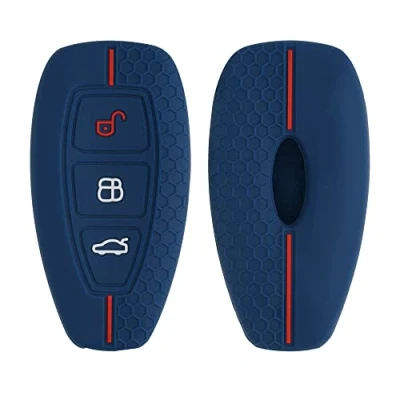 Obrázek kwmobile Ochranné pouzdro na klíče od auta kompatibilní s Ford 3 tlačítka autoklíče Keyless Go ze silikonu tmavě modrá červená