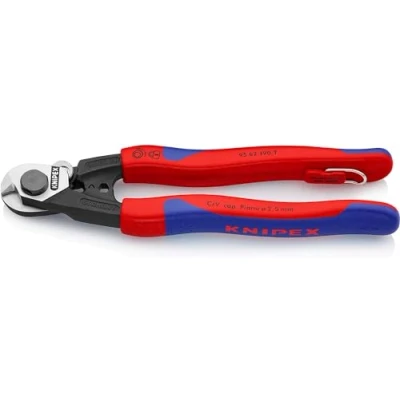 Obrázek Knipex Nůžky na drát kované s vícesložkovými pouzdry, upevňovacím okem pro připevnění pojistky proti pádu 190 mm (SB karta/blistr) 95 62 T BK