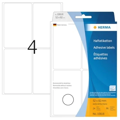 Obrázek HERMA 10618 víceúčelové etikety odstranitelné, 128 kusů, 52 x 82 mm, 4 na arch, samolepicí, štítky pro domácnost k popisování, matné, prázdné papírové lepicí samolepky, bílé