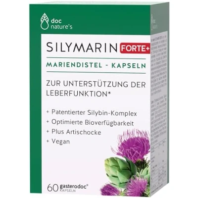 Obrázek kapsle doc nature&#039;s Silymarin Forte 60 kusů podpora jater patentovaný silybin komplex doplněk stravy ostropestřec mariánský extrakt artyčoku vitamíny minerální látky
