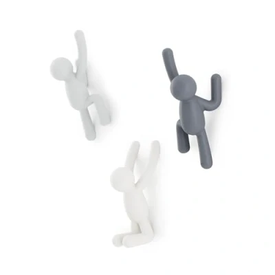 Obrázek Umbra Buddy Haken Dekorative Wandhaken Garderobe für Jacken, Schals, Taschen, Rucksäcke, Handtücher und Mehr, 3er Set, Grau sortiert