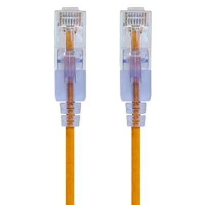 Obrázek Monoprice Cat6A ethernetový patch kabel 30 MHz žlutý (10 kusů) snagless RJ45 550 UTP čistý měděný drát 10G AWG SlimRun Serie