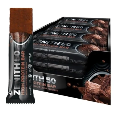 Obrázek IronMaxx Zenith 50 High Protein Bar Brownie Chocolate Crisp 16 x 45 g proteinové tyčinky s % obsahem bílkovin low carb, sugar důležitými aminokyselinami