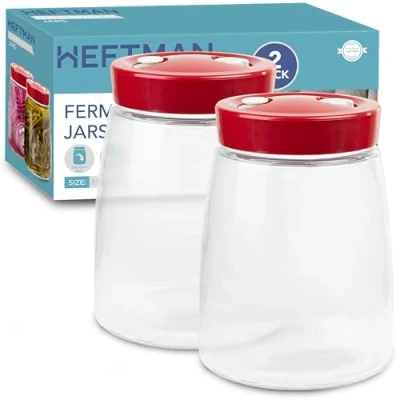 Obrázek HEFTMAN sklenice na kvašení s odvzdušňovacím ventilem 1cestným odvzdušněním 1,4 l kvasná kefír, kimchi, kysané zelí, startér kvasu, overnight Oats 2 kusy