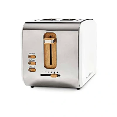 Obrázek Nedis Toustovač Soft Touch 6 různých stupňů funkce rozmrazování a zahřívání zásuvka na drobky automatické vypnutí domácí přístroj demolice 2 široké otvory bílý