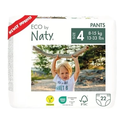 Obrázek Eco by Naty Dětské plenky Pants ekologické prémiové bio do kalhotek z rostlinných materiálů, velmi savé a bez nebezpečných chemikálií (velikost 4) 22 kusů (1 balení)