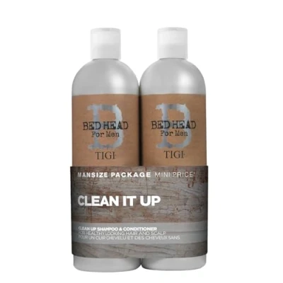 Obrázek Bed Head for Men by TIGI Clean Up hloubkový čisticí šampon a sada kondicionérů Hydratační vyhlazující každodenní péče o vlasy pro zdravé pokožku hlavy normální 2 x 750 ml