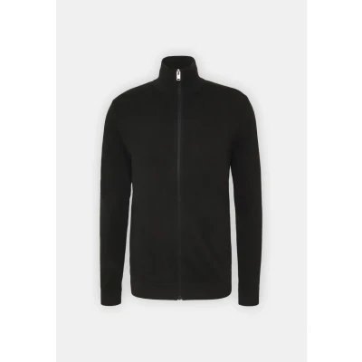 Obrázek Pánský pletený kabátek Selected Basic jednobarevný bavlněný kardigan SLHBERG Zip Longsleeve mikina, černá (Black)