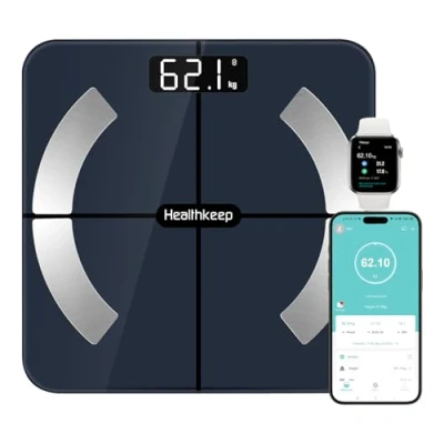 Obrázek váha s měřením tělesného tuku, Bluetooth osobní aplikací, chytrá digitální pro tělesný tuk, BMI, hmotnost, svalovou hmotu, vodu, proteiny, kosterní svaly, hmotnost kostí, BMR, černá