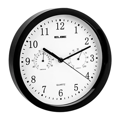 Obrázek Elbe RELOJ ANALOGICO PARED 25 CM Temp/HUMEDAD, černá, jedna velikost